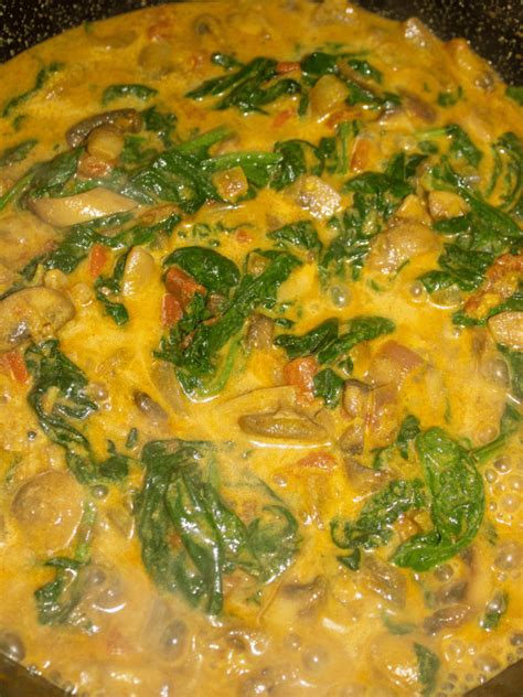 Mushroom Spinach Curry With Coconut Milk Chaos Of Flavor