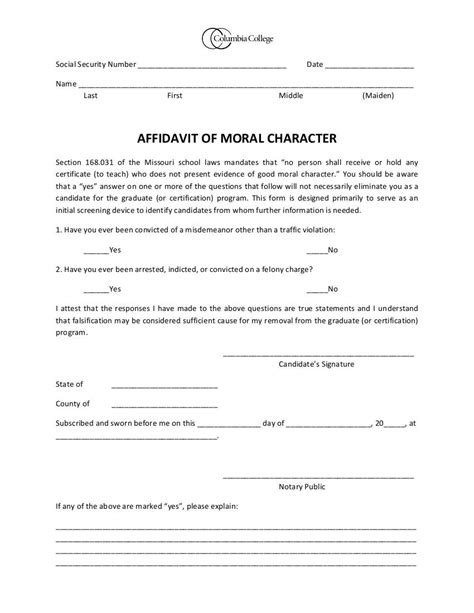 Affidavit Of Character Or Character Affidavit Affidavit Of Moral Porn