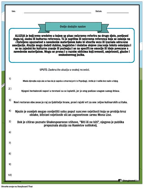 Radni List Za Aluzije Storyboard By Hr Examples