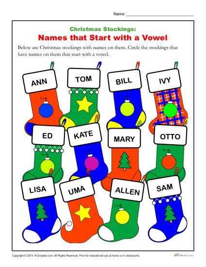 Christmas Stockings Worksheet Activity | Vowels