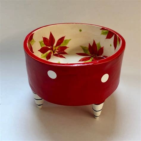 Poinsettia Pottery Serving Bowl With Whimsical Polka Dots Etsy Pottery Handmade Bowl Clay