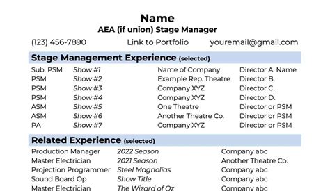 Stage Manager Resume: Professional Examples & Templates for SM's