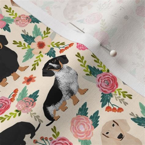 Dachshund Floral Vintage Flowers Doxie Fabric Spoonflower