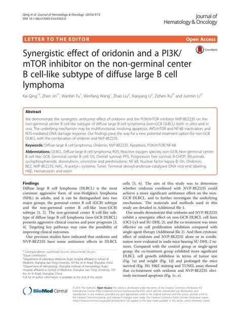 PDF Synergistic Effect Of Oridonin And A PI3K MTOR Inhibitor On The