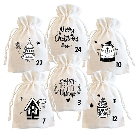 Calendrier De L Avent Pochons En Tissu A Remplir Noel Noir Et Blanc