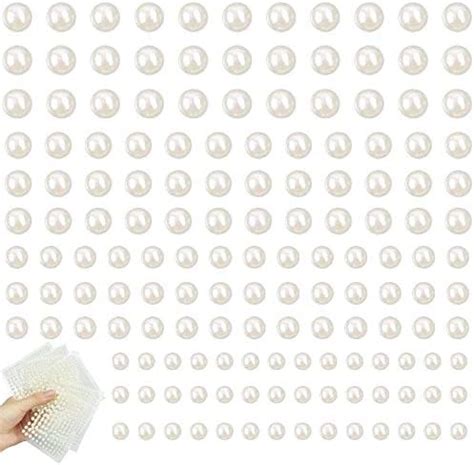 Afasoes Pcs Self Adhesive Pearls Gems White Flat Back Pearl