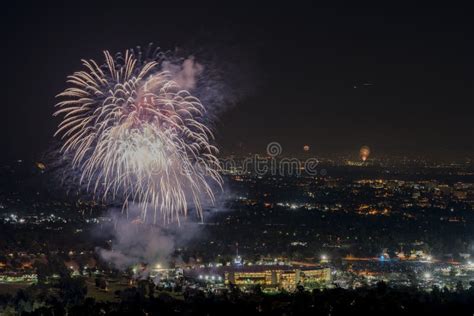 Beautiful Fireworks Over The Famous Rose Bowl Stock Image Image Of