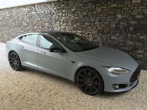 Matte Tesla S Battleship Grey 3m 22 Vossen Wheels Black Out Chroom