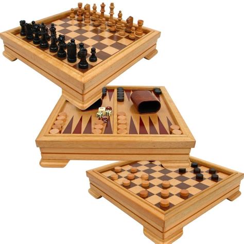 7 In 1 Wooden Board Game Set Compendium Travel Games Backgammon Chess