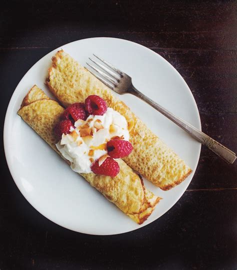 Millet Oat Crepes With Raspberries And Toasted Coconut Grain Mill Wagon