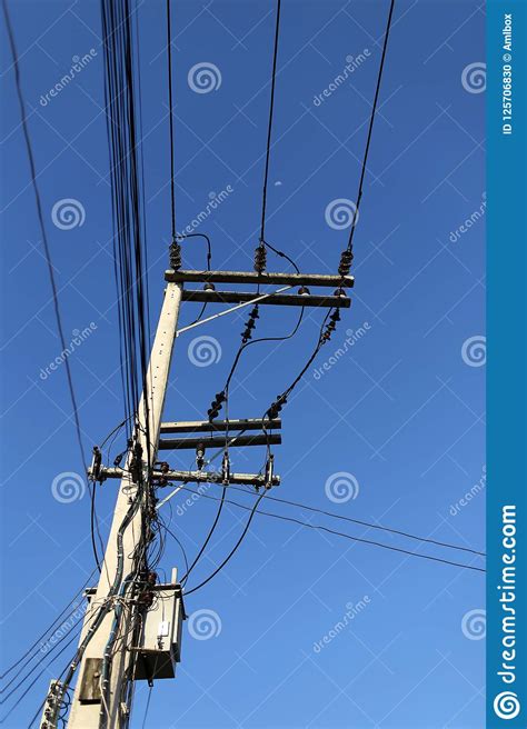 Electricity Post With Blue Sky Background Stock Photo Image Of