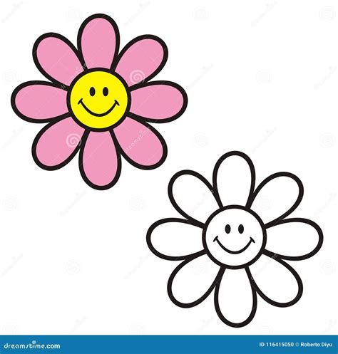 Flower with Smiley Face. Coloring Book Stock Vector - Illustration of ...