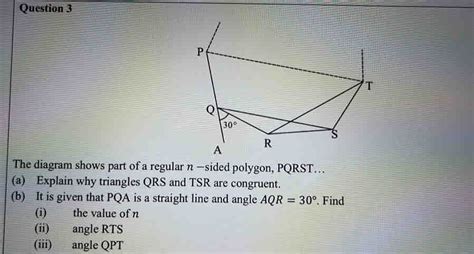 Solved Question 3 The Diagram Shows Part Of A Regular N Sided Polygon