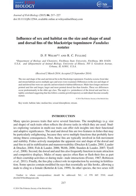 Pdf Influence Of Sex And Habitat On The Size And Shape Of Anal And