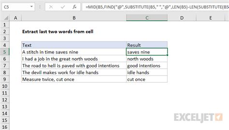 Extract Last Two Words From Cell Excel Formula Exceljet