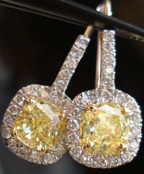 Yellow diamond earrings | Natural Fancy Yellow Diamond Halo Earrings