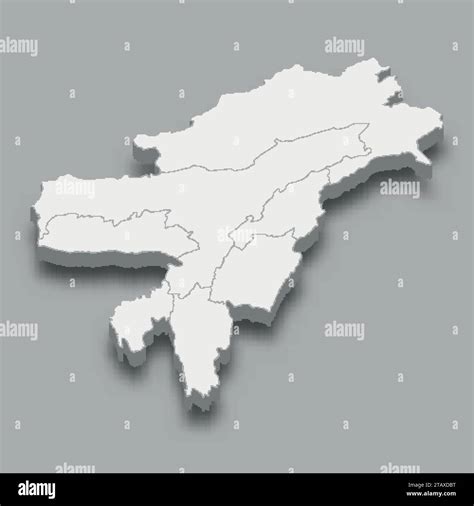 3d Isometric Map North Eastern Region Of India Isolated With Shadow