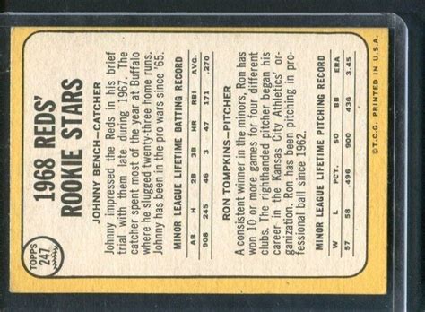 Topps Johnny Bench Rookie Rc Cincinnati Reds Presents Ex