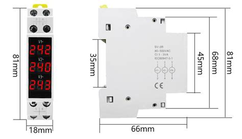 Three Phase AC Modular Voltmeter Din Rail Mount ATO