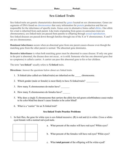 Sex Linked Traits Reading And Worksheets