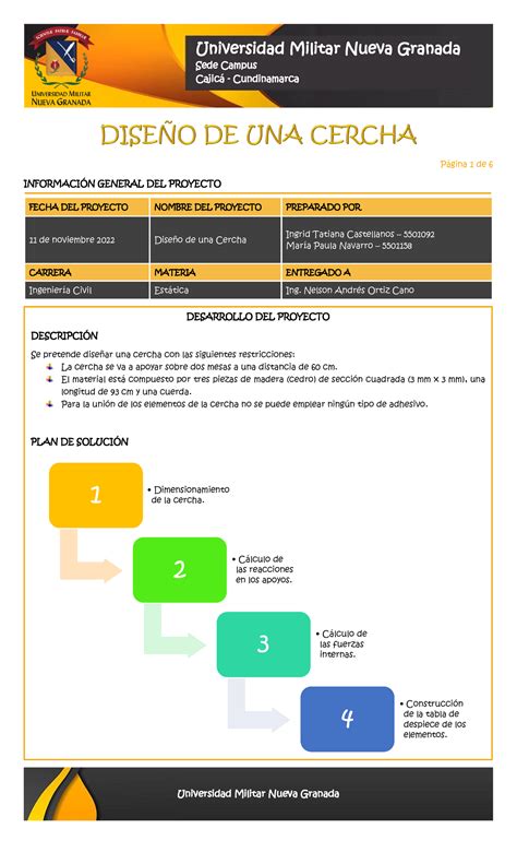 Proyecto Estática Diseño de una Cercha Pgina 1 de 6 INFORMACIN