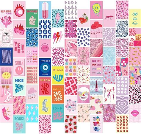 Kbkbart 70pcs Preppy Room Decor Aesthetic Pictures Cute Trendy Pink Photo Collage Kit 4x6