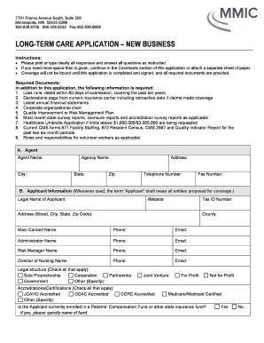 Fillable Online Long Term Care Application New Business Fax Email Print