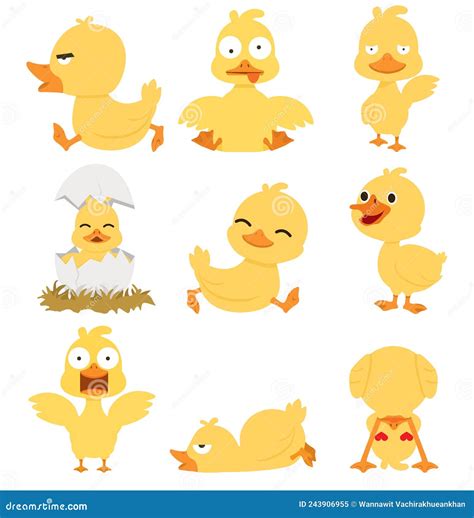 Coleção De Desenhos Animados De Pato Amarelo Fofo Ilustração do Vetor