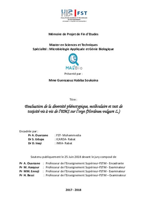 Evaluation de la diversité phénotypique moléculaire et test de