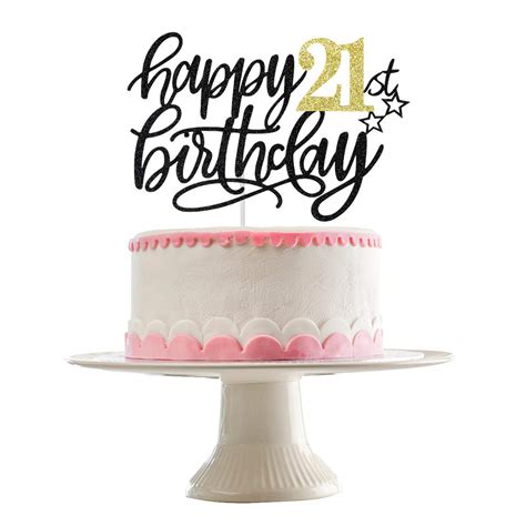 Buy Happy 21st Birthday Cake Topper Black And Gold Glitter 21st