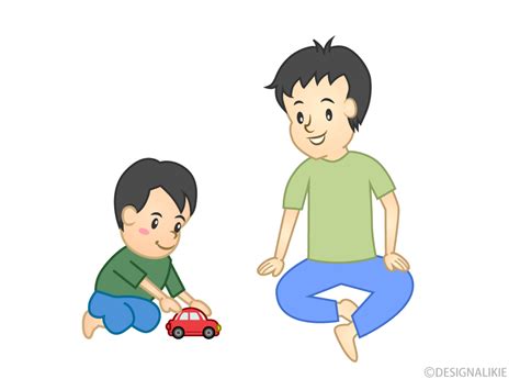 おもちゃで遊ぶ息子と父親イラストのフリー素材｜イラストイメージ