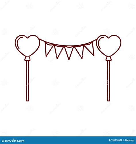 Party Garland With Hearts Balloons Isolated Icon Stock Vector