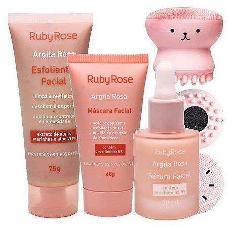 Kit Cuidado Facial Argila Rosa Ruby Rose Mascara Facial Esfoliante S