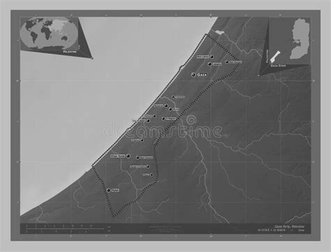 Gaza Strip, Palestine. Grayscale. Labelled Points of Cities Stock ...