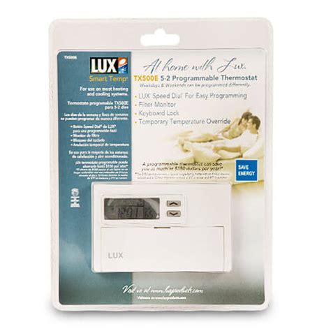 Lux Tx500e 5 2 Day Programmable Smart Temp Heating And Cooling Thermostat