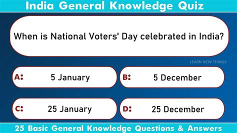 India GK Quiz 25 Basic General Knowledge Questions Answers India