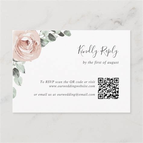 Floral Sage Greenery Dusty Rose QR Code Wedding RSVP Card Zazzle