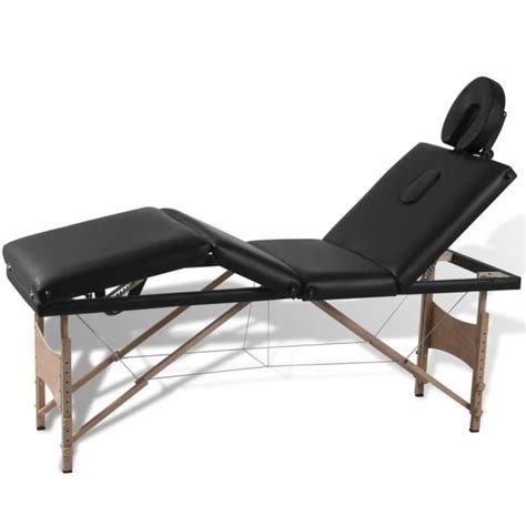 Pal Table De Massage Pliable Noir 4 Zones Avec Cadre En Bois Pal110095