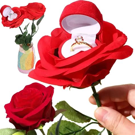 Porte Bague De Mariage Romantique Avec Tige De Fleur Rouge Bo Te Bijoux