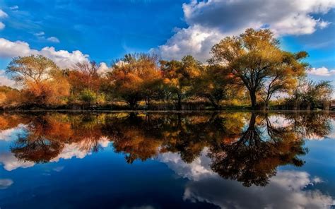 Wallpaper 1920x1200 Px Blue Calm Clouds Fall Lake Landscape