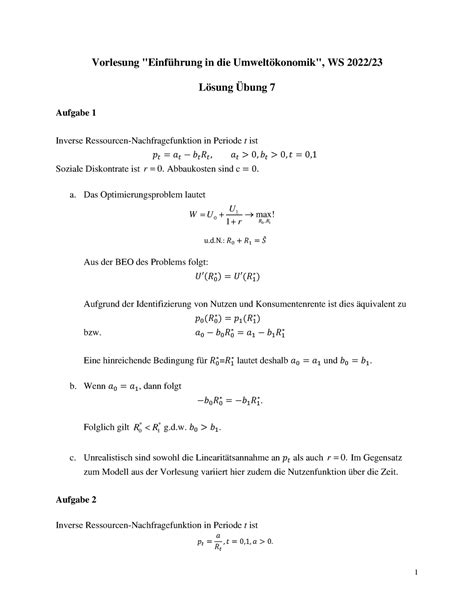 Lösung 7 Vorlesung Einführung in Umweltökonomik WS 2022