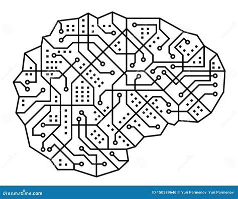 Cerebro Humano Impreso Vector De La Placa De Circuito Ejemplo Del