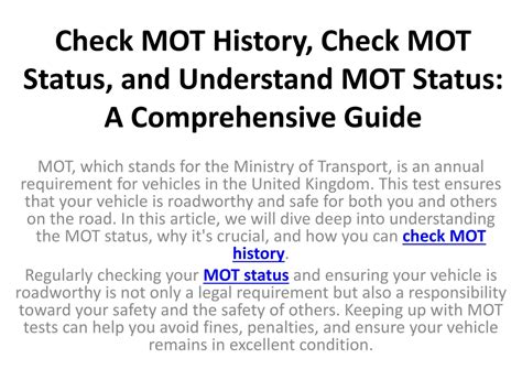 Ppt Check Mot History Check Mot Status And Understand Mot Status A