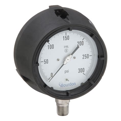 BOURDON, 0 psi to 300 psi, White, Panel-Mount Pressure Gauge - 437U93