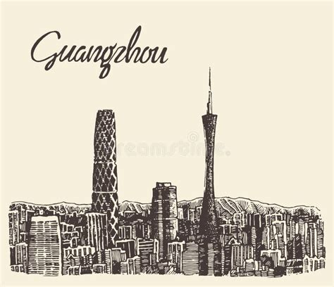 Guangzhou Skyline Vector Illustration Drawn Sketch Stock Vector