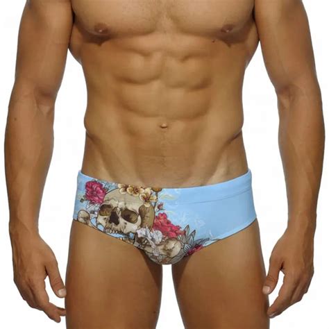 Mens Sexy Summer Skull Beach Short Low Wait Swimming Briefs Swimwear