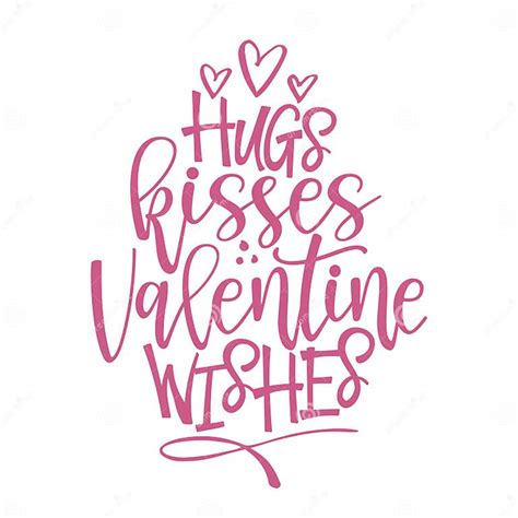 Hugs Kisses Valentine Wishes Love Day Typography Stock Vector