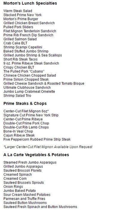 Menu At Morton S The Steakhouse Schaumburg Mcconnor Pkwy