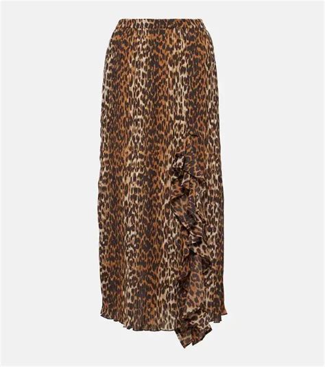 Ganni Leopard Print Georgette Midi Skirt Multicoloured Editorialist