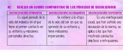 Realiza Un Cuadro Comparativo De Los Procesos De Socializaci N